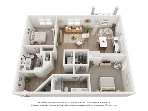 a 3d floor plan of a home with a bedroom and living room